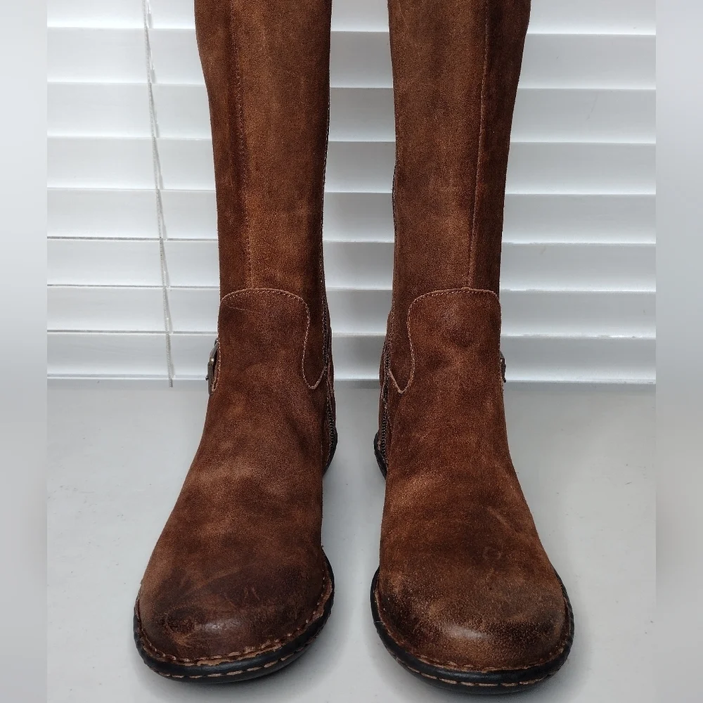 Born Brown Distressed Buckle Riding Tall Over The Knee Boots Sz 8M